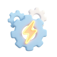 Poster - Energy Infusion: Gear icons in soft blue with a striking lightning bolt, representing power and innovation. A captivating graphic resource for technology, energy, and progress.