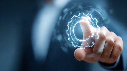Poster - Engaging with technology through digital interfaces and gears in a modern setting
