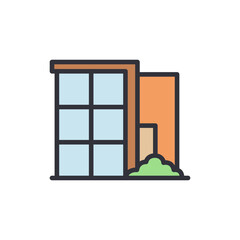 Poster - Contemporary Office Building Icon with Green Space in a Minimalist Design