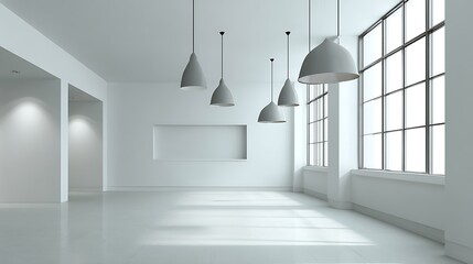 Poster - Modern empty interior space featuring a white wall and sleek lighting fixtures