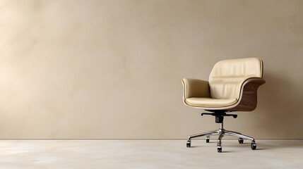 Poster - Modern ergonomic chair positioned against a minimalist beige wall in a contemporary interior space
