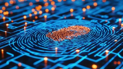 Poster - Cybernetic Fingerprint: Neon Blue and Orange Digital Art