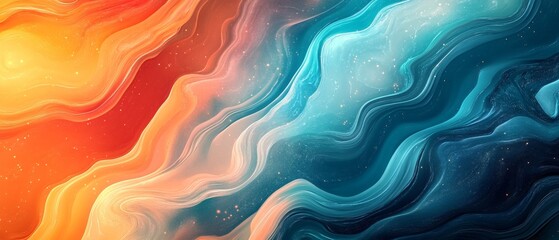 Poster - Fluid Watercolor Swirls in Warm Tangerine and Cool Turquoise