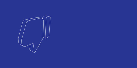 Poster - The outline of a large thumb down symbol made of white lines on the left. 3D view of the object in perspective. Vector illustration on indigo background