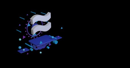 Poster - White approximately equal symbol on a pedestal of abstract geometric shapes floating in the air. Abstract concept art with flying shapes on the left. 3d illustration on black background