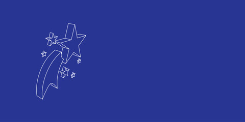 Poster - The outline of a large fireworks symbol made of white lines on the left. 3D view of the object in perspective. Vector illustration on indigo background