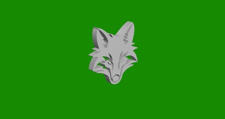 Poster - Isolated realistic white fox's head symbol front view with shadow. 3d illustration on green chroma key background