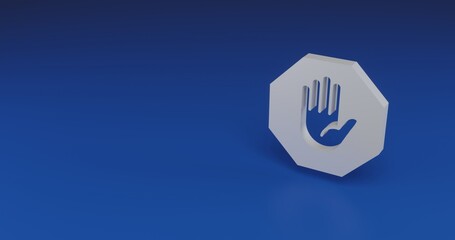 Poster - Isolated realistic white stop hand symbol with shadow. Located on the right side of the scene. 3d illustration on transparent background