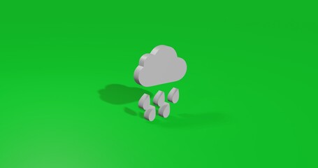 Poster - Isolated realistic white rain symbol front view with shadow. 3d illustration on green chroma key background