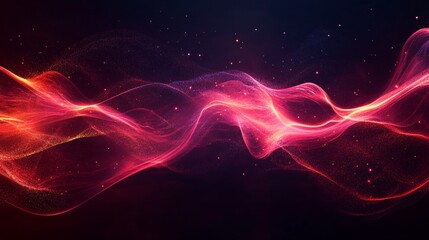 Poster - Futuristic Glowing Red Magenta Particle Waves Abstract Art