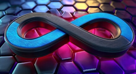 Aufkleber - Blue 3D Infinity Symbol on Hexagonal Pattern with Purple Lights