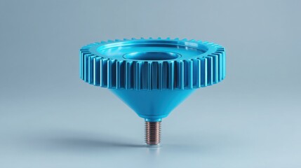 Poster - blue funnel with a metal tip illustrating input processing and engineering solutions in modern techn