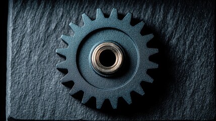 Poster - Isolated gear on a dark background illustrating the concept of integrated operations and technical collaboration