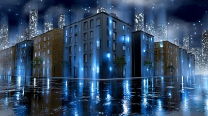 Poster - City with Floating Buildings Supported by Invisible Dark Matter