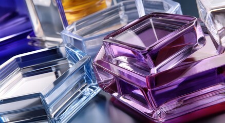 Poster - Close-Up of Transparent Glass Shapes in Purple and Blue for Abstract Background