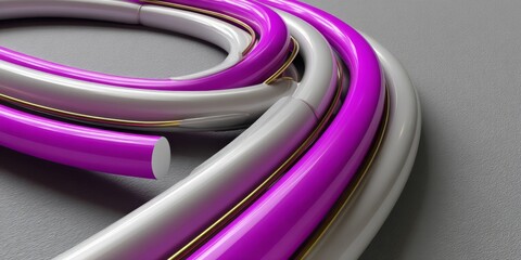 Poster - 3D Purple Wavy Tubes on Light Grey Background