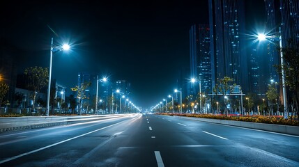 Leinwandbilder - Modern urban street illuminated by innovative led lighting technology at night