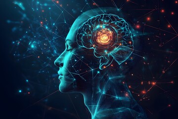 Poster - Digital representation of human brain activity and neural network connections in a futuristic design