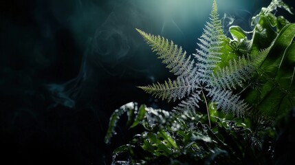 Poster - Fractal fern growth lush forest nature photography dark environment close-up organic beauty