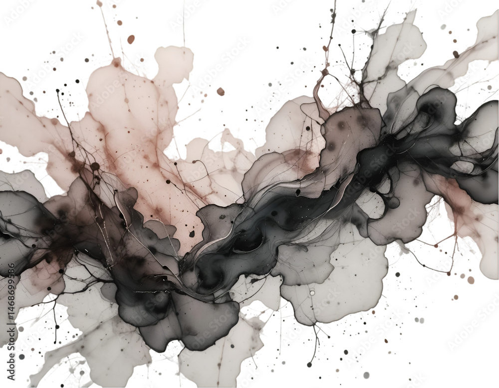 Ink Flowing with Splash on Transparent Background Abstract Art Stock ...