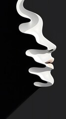 Poster - Abstract Profile Portrait: Black and White Mask with Fluid Shapes and Soft Shadow