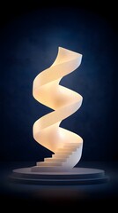 Poster - Abstract Spiral Staircase Sculpture: 3D Render of White Torn Paper Shapes on Dark Blue Background