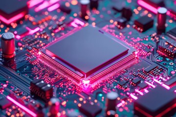 Poster - Circuit board with glowing processor