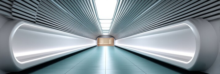 Poster - Futuristic white corridor with light blue glowing walls