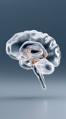 Poster - hyper-realistic clear glass brain 3d render, floating with visible internal neural complexity, smoot