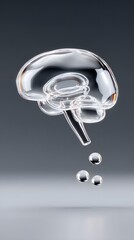 Poster - Hyper-realistic clear glass brain 3D render, floating with visible internal neural complexity, smooth surface texture, no color, isolated against black background, cinematic lighting, with copyspace