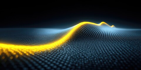 Fototapete - Abstract Glowing Yellow Wave Pattern on Dark Blue Dotted Surface