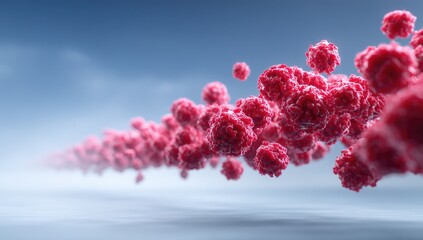 Poster - abstract pink virus particles floating in misty atmosphere