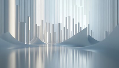 Aufkleber - Abstract White Geometric Structure with Vertical Lines and Shiny Surface Reflecting Daylight in a Minimalist Style Creating Futuristic Hall Background