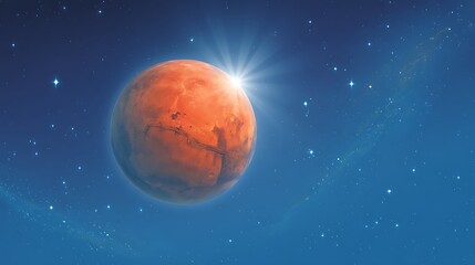 Leinwandbilder - The planet mars in red on a bright blue background with bright stars