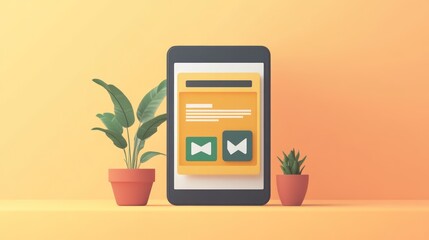 Mobile app interface design, plants, yellow background