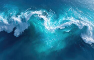 Fototapete - Abstract Turquoise And Blue Ocean Waves Aerial View
