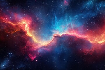 Poster - Dynamic cosmic nebula exhibiting vibrant blue and red hues against a starry background, Dynamic cosmic nebula with intense blue and red hues Space concept