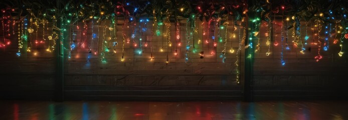 Wall Mural - Vibrant red, green, blue, & yellow Christmas lights twinkle festively ,  shiny,  twinkle,  sparkle