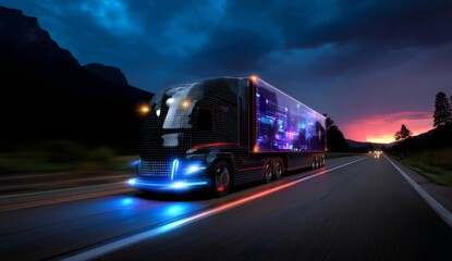 Poster - Futuristic Electric Truck at Sunset