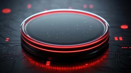 Poster - Circular futuristic button with glowing red light