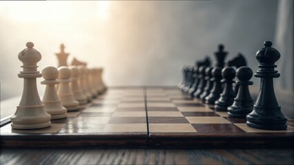 Poster - Chess Game Setup with White and Black Pieces on Board