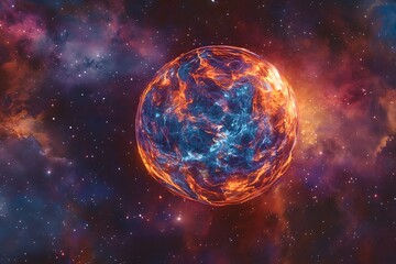 Wall Mural - Fiery exoplanet with cosmic nebulae and stars in the vastness of space exploration