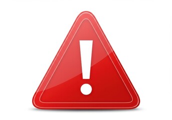 Poster - Red Glossy Triangle Warning Sign Exclamation Mark Isolated on White Background