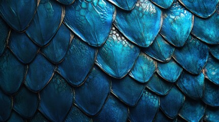 Poster - Shimmering blue scales reflect light with intricate details in a close-up view capturing the beauty of aquatic textures