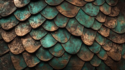 Poster - Textured green and gold scales create a stunning backdrop for artistic displays in a creative setting