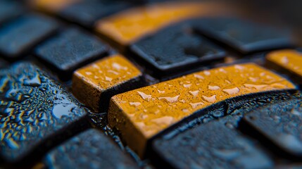 Poster - Close-Up of Worn Rubber Sole Texture with Water Drops