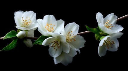 Poster - White flowers on a black background from a jasmine branch