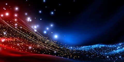 Poster - Red and Blue Light Streaks on Dark Background with Starry Sky