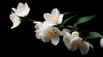 Poster - White flowers on a black background from a jasmine branch