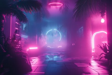 Poster - Exploring a cyberpunk VR metaverse with neon glow and vibrant lighting at night, cyberpunk stage, VR metaverse, neon glow, background immaculate